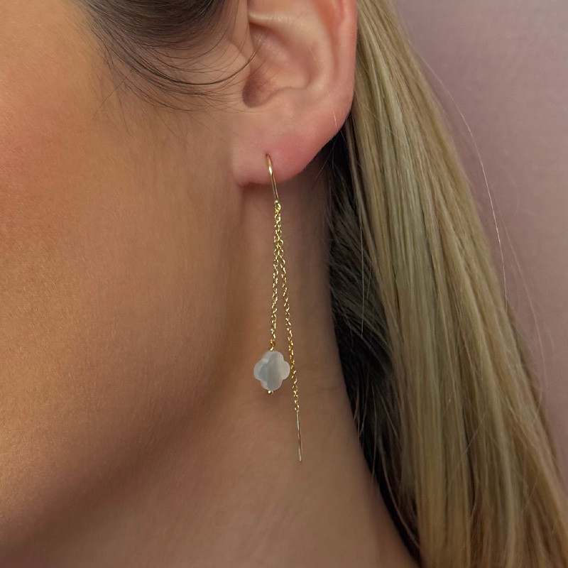Boucles d'oreilles Dorées Pendantes trèfle nacre