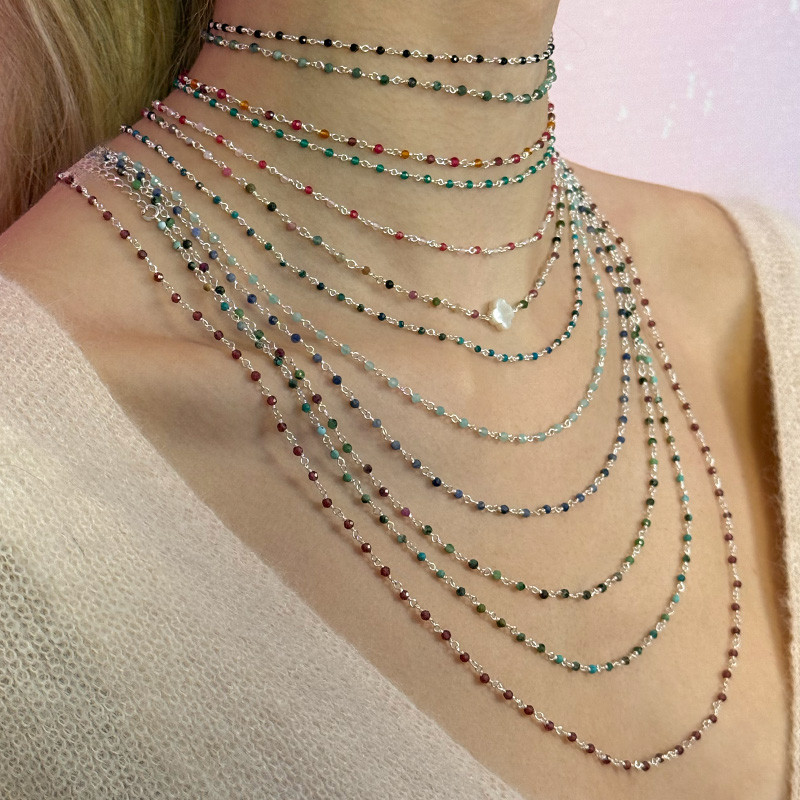 Collier Argent links et trèfle Nacre