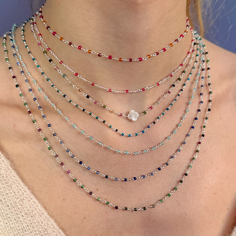 Collier Argent links et trèfle Nacre