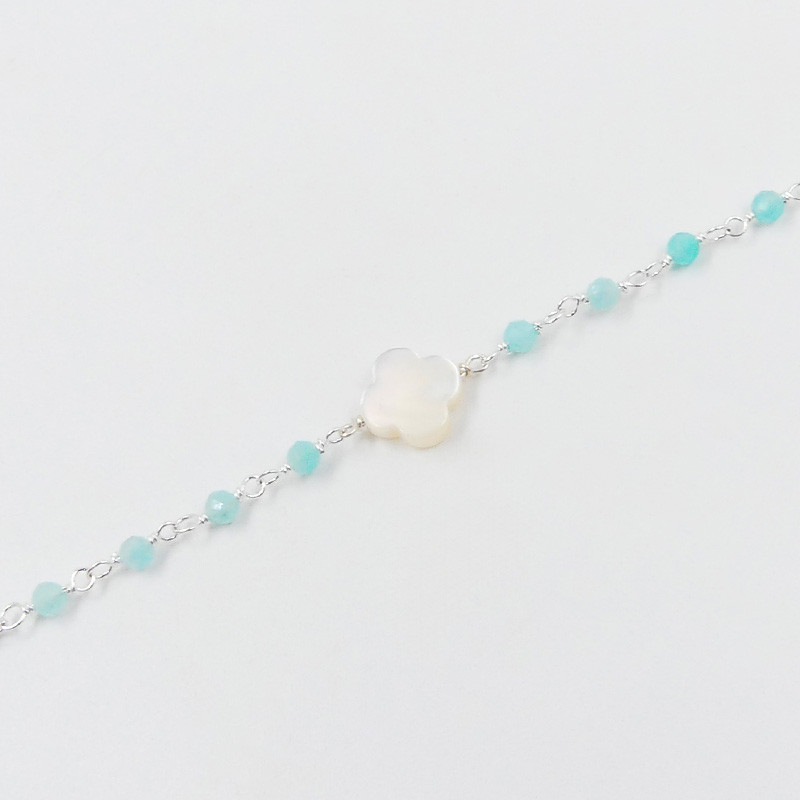 Collier Argent links et trèfle Nacre