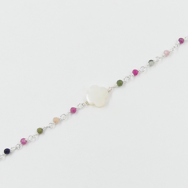 Collier Argent links et trèfle Nacre