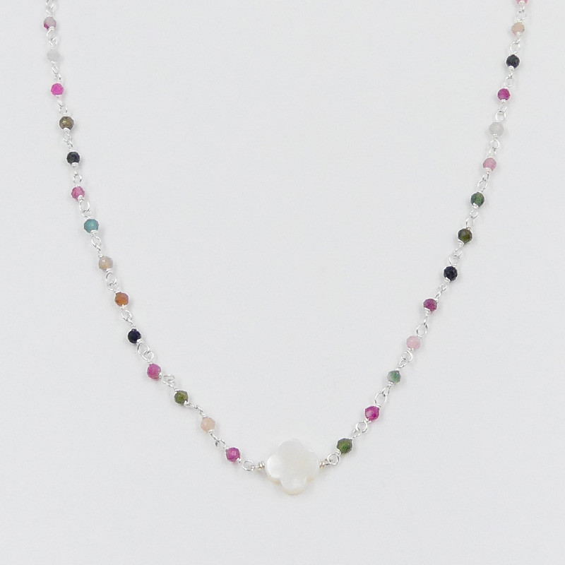 collier links tourmaline et trefle nacre