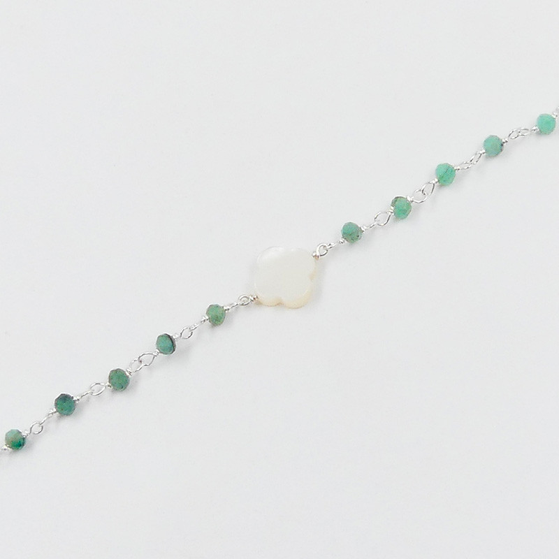 Collier Argent links et trèfle Nacre