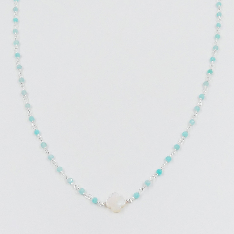 collier links amazonite et trefle nacre