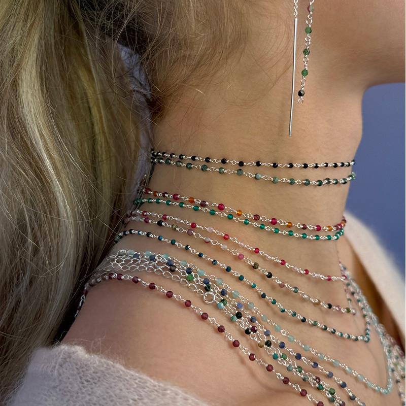 Collier Argent rangs de pierres fines