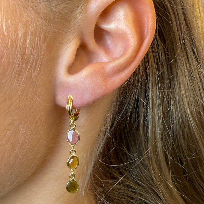 Créoles Plaqué or pendantes Tourmaline