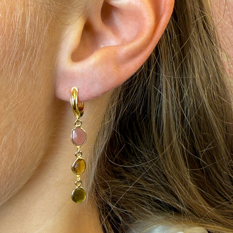 Créoles Plaqué or pendantes Tourmaline