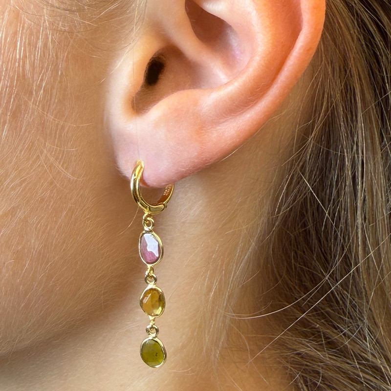 Créoles Plaqué or pendantes Tourmaline