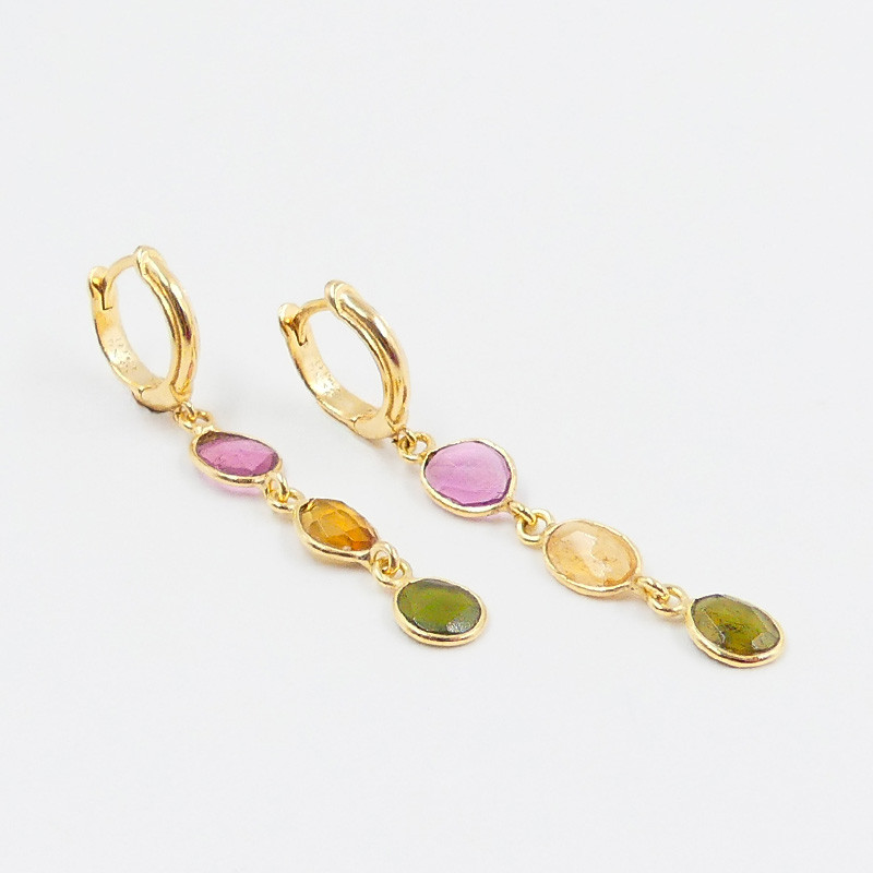 Créoles Plaqué or pendantes Tourmaline
