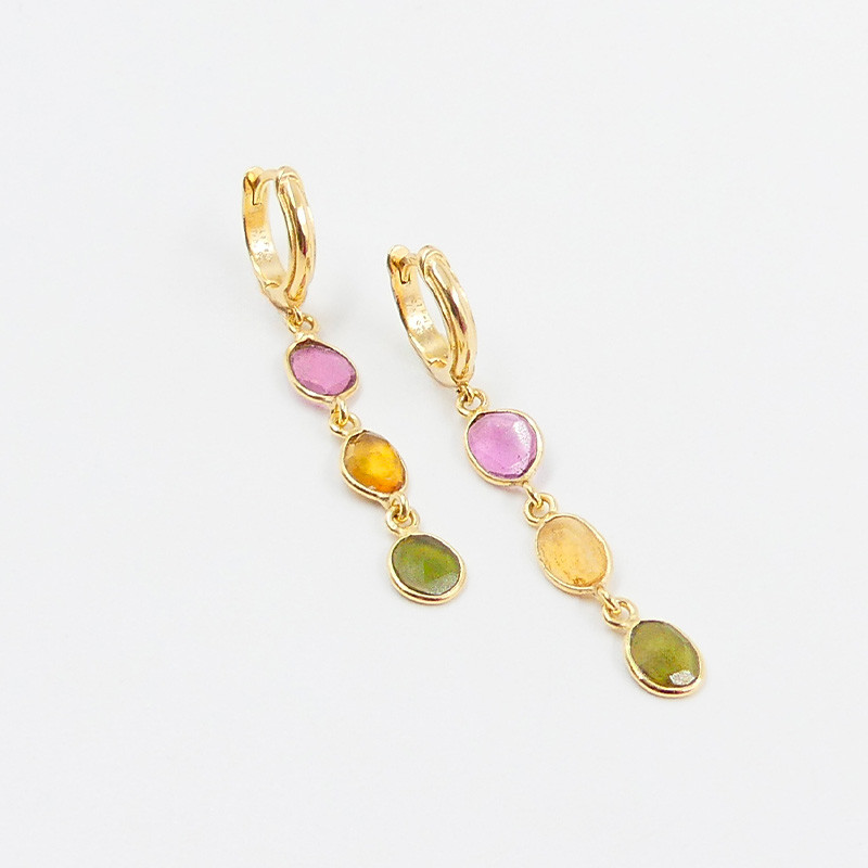 Créoles Plaqué or pendantes Tourmaline