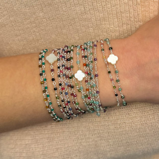 bracelet argent links et trefle nacre pour femmes