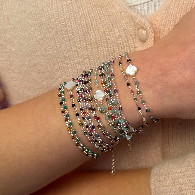Bracelet Argent links et trèfle Nacre