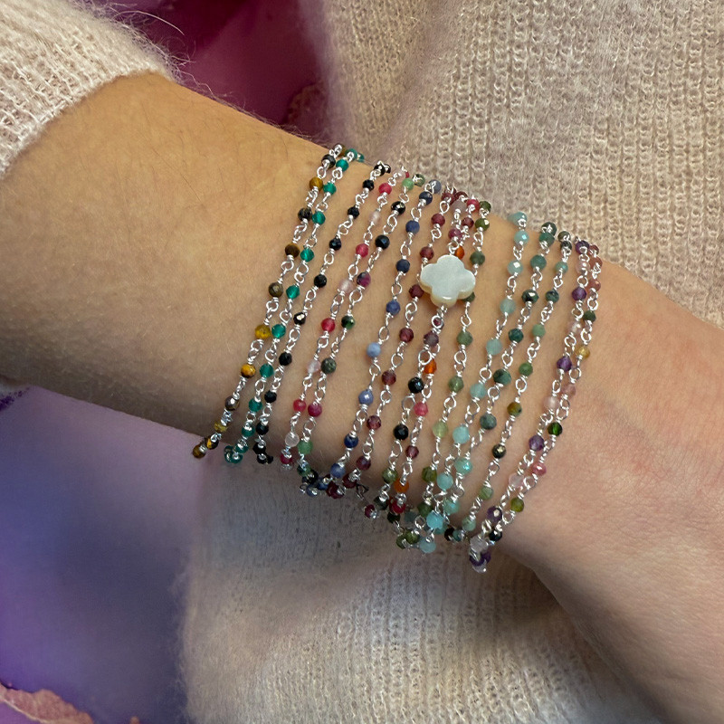 Bracelet Argent links et trèfle Nacre