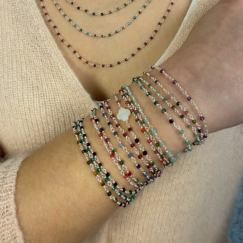 Bracelet Argent links et trèfle Nacre