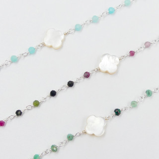 Bracelet Argent links et trèfle Nacre