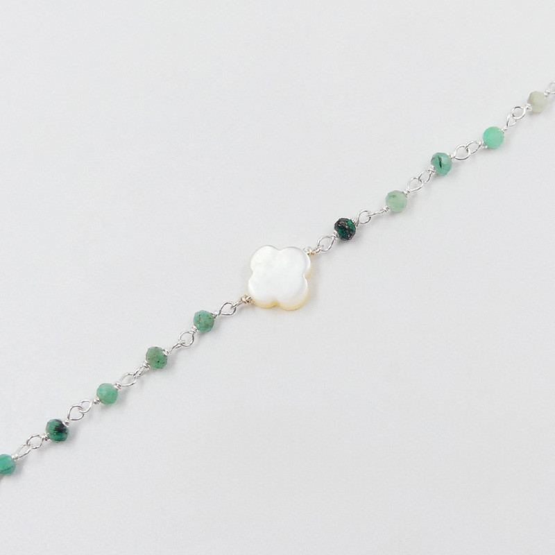 Bracelet Argent links et trèfle Nacre