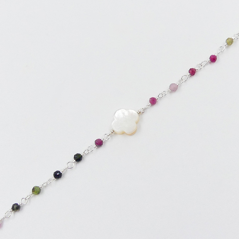 Bracelet Argent links et trèfle Nacre