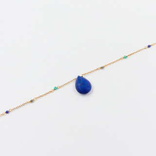 Collier Plaqué or goutte lapis et pierres fines