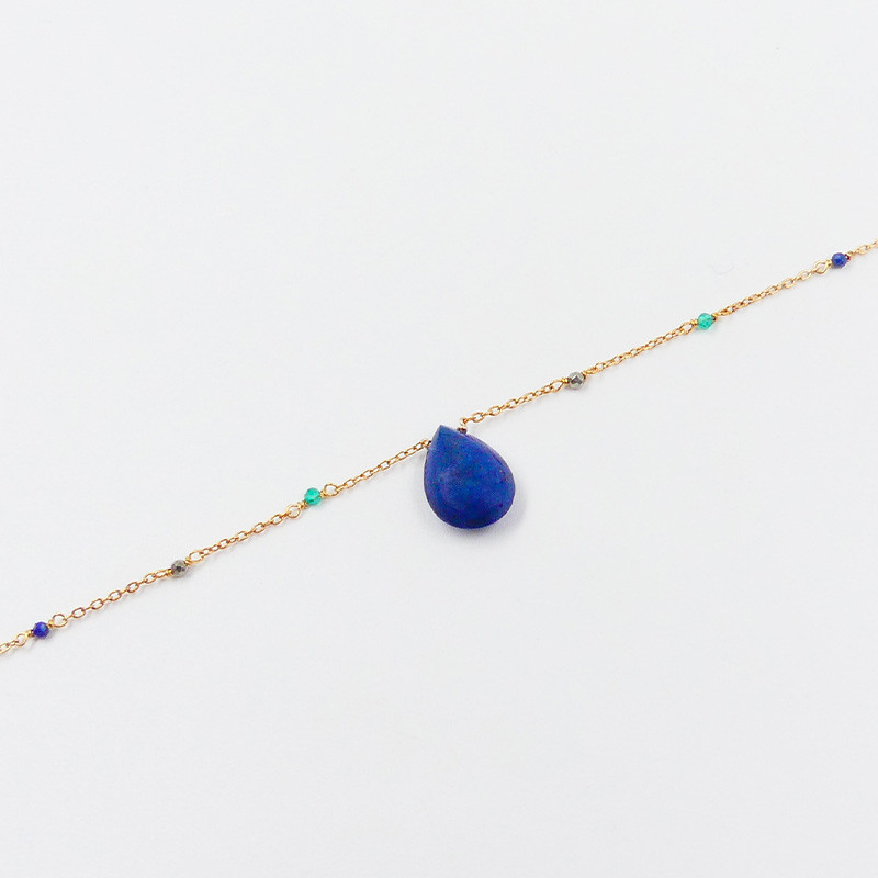 Collier Plaqué or goutte lapis et pierres fines