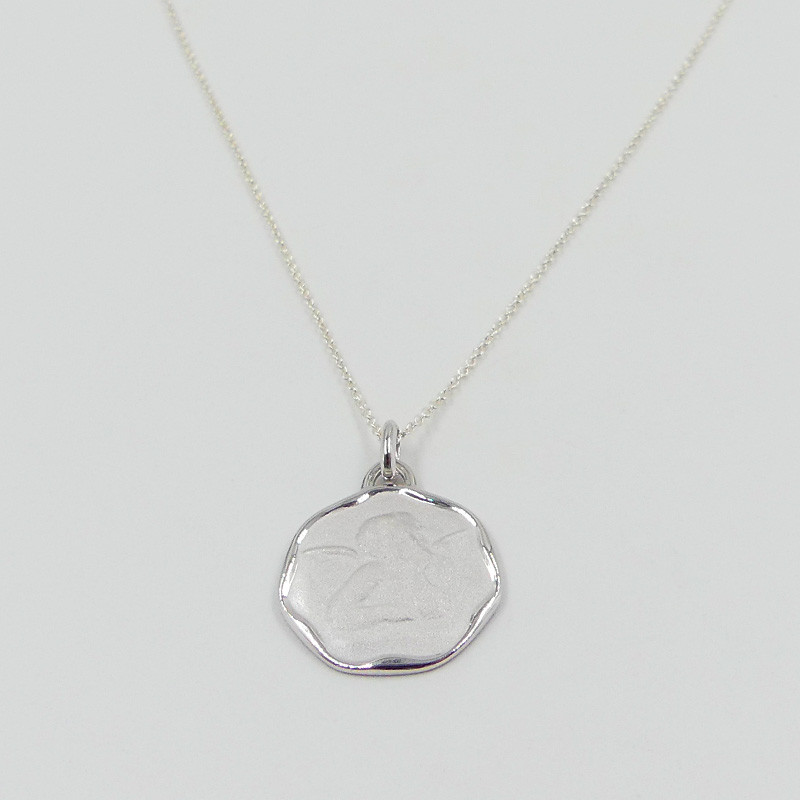 Collier Enfant Argent Médaille ange 18 mm