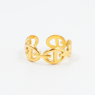Bague ajustable acier doré maille marine
