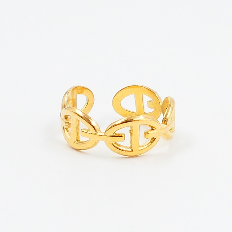 Bague ajustable acier doré maille marine