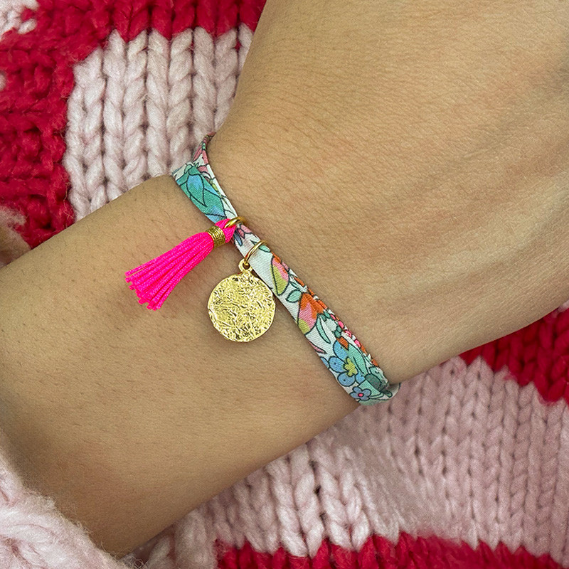Bracelet Cordon Liberty Doré médaille et pompon