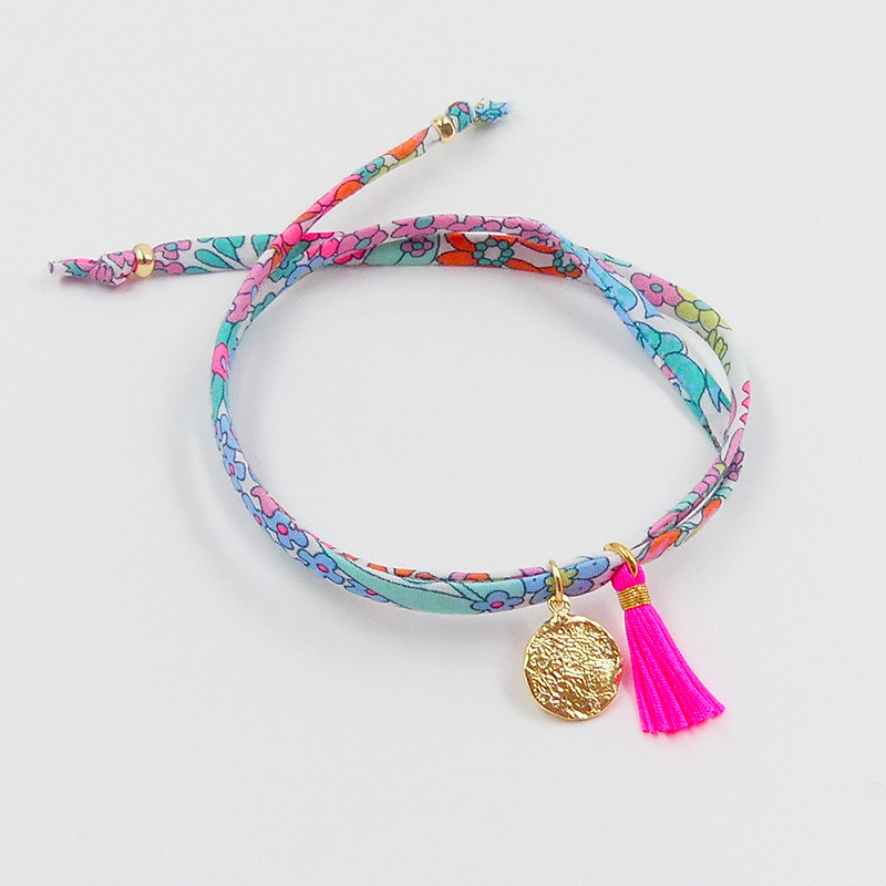 Bracelet Cordon Liberty Doré médaille et pompon