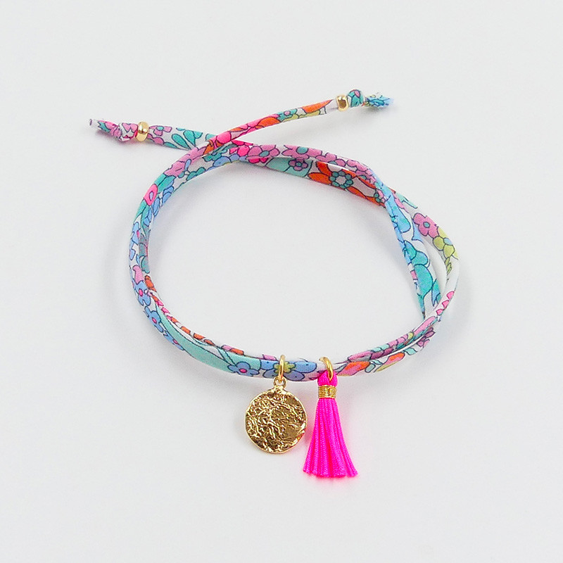Bracelet Cordon Liberty Doré médaille et pompon