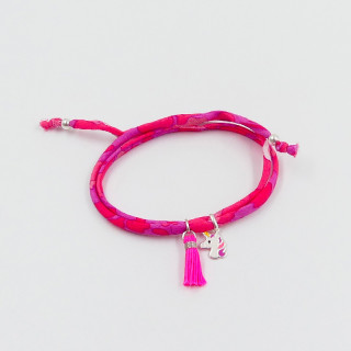 Bracelet Cordon Liberty Argent licorne et pompon
