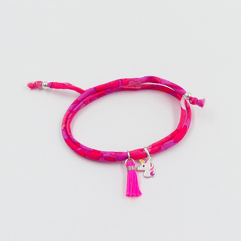 Bracelet Cordon Liberty Argent licorne et pompon
