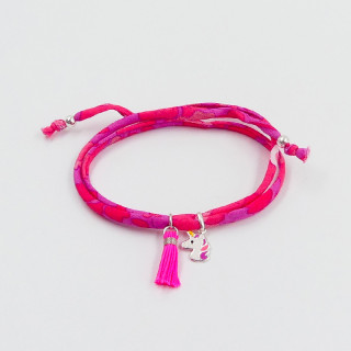 Bracelet Cordon Liberty Argent licorne et pompon