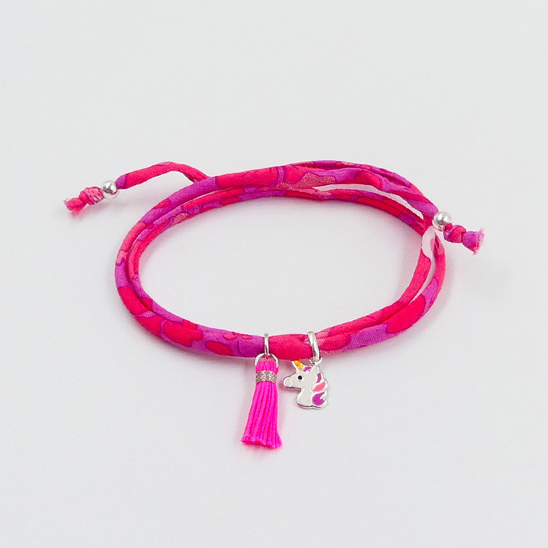 Bracelet Cordon Liberty Argent licorne et pompon