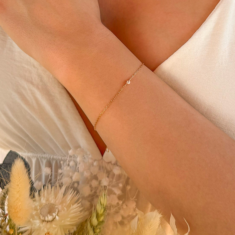 Bracelet plaqué or solitaire strass