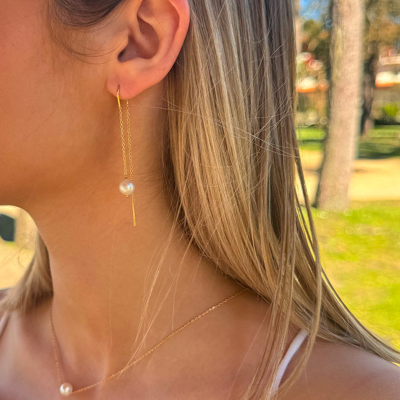 Boucles d'oreilles Dorées Pendantes perle