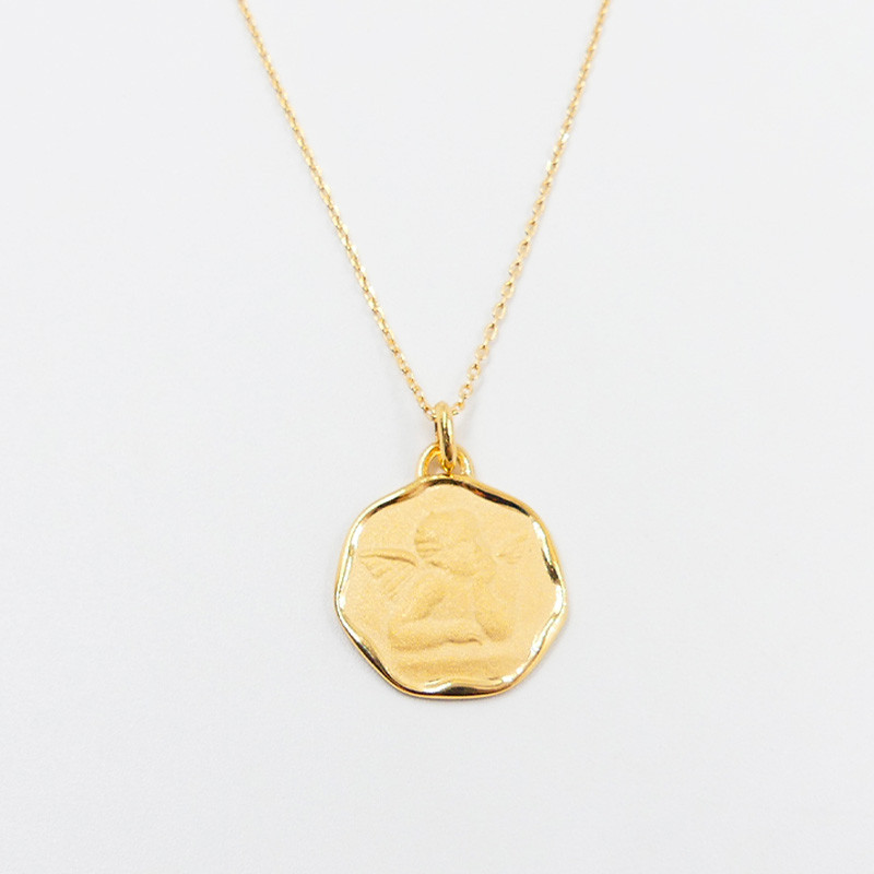 Collier Enfant Plaqué or Médaille ange 18 mm