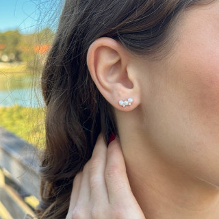 Clous d’Oreilles Plaqué Or Trio de Perles & Zirconium
