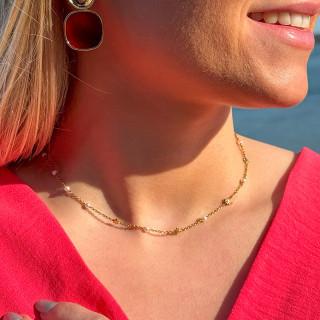 Collier acier doré perles de culture et étoiles