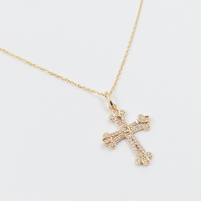 Collier Plaqué Or Croix strass