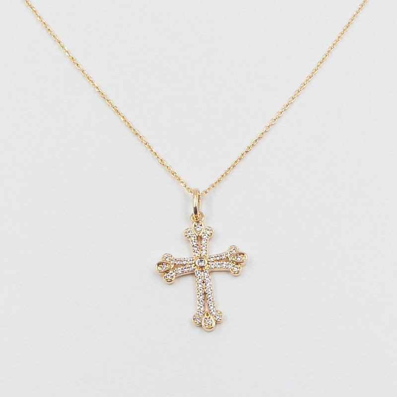 Collier Plaqué Or Croix strass