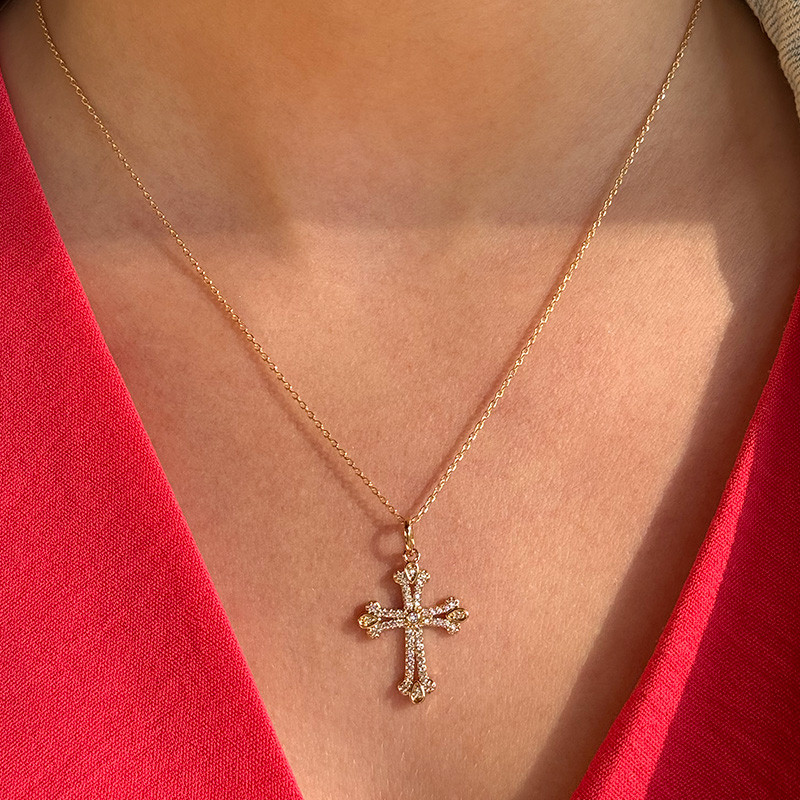 Collier Plaqué Or Croix strass