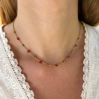 Collier acier doré cerise et coeur