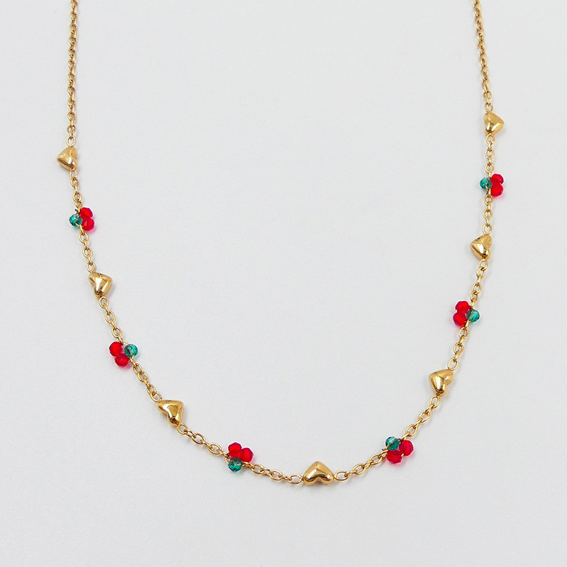 Collier acier doré cerise et coeur