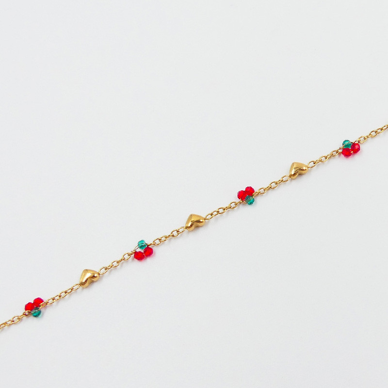 Collier acier doré cerise et coeur