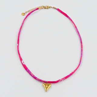 Collier Cordon Liberty Rose & Pendentif Cœur en Acier