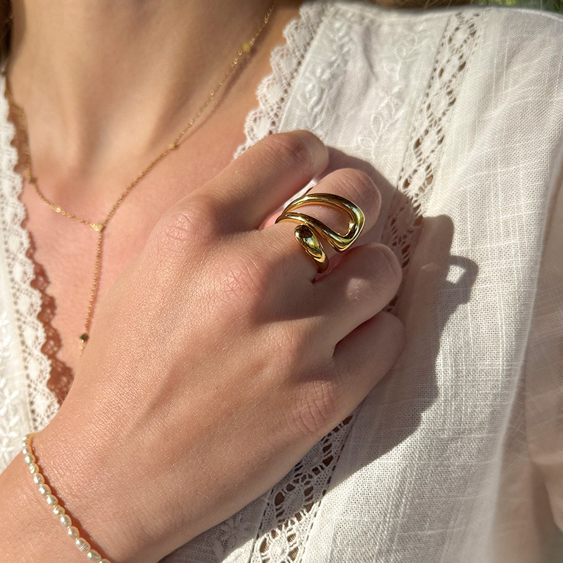 Bague acier doré double ajustable