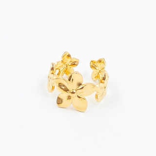 Bague ajustable acier doré fleur