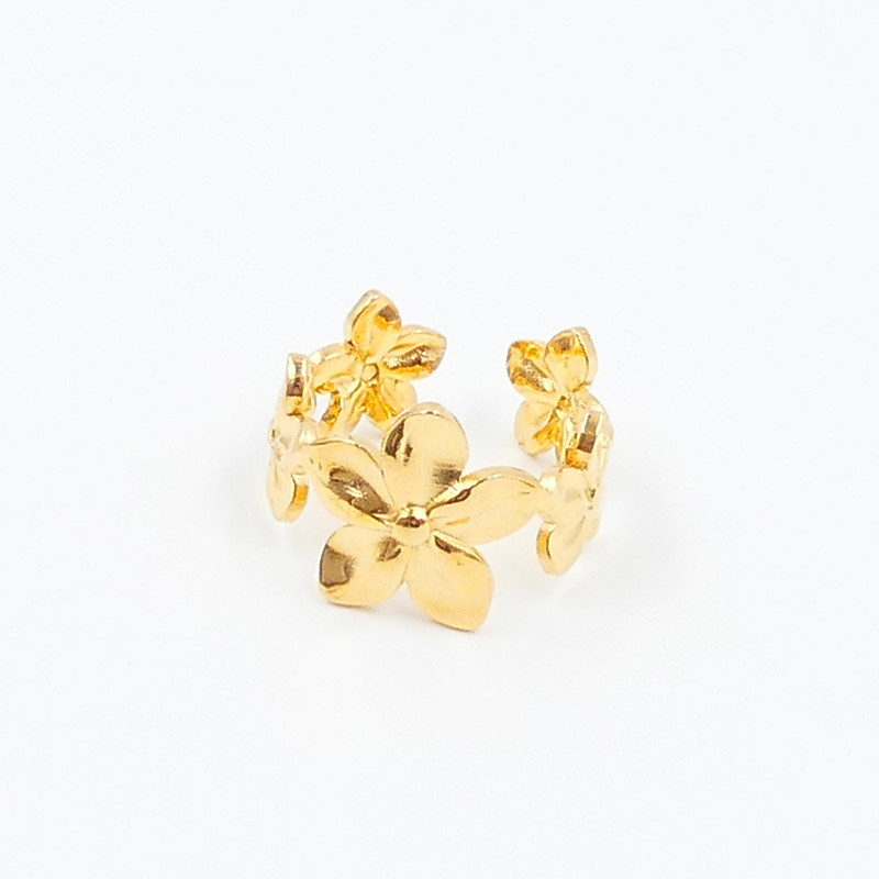 Bague ajustable acier doré fleur