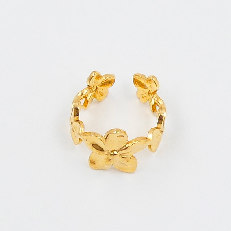 Bague ajustable acier doré fleur