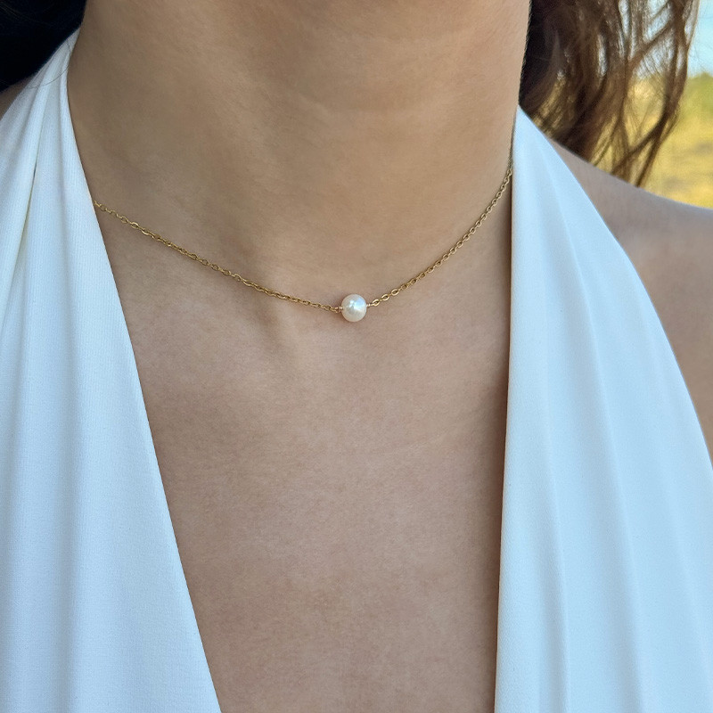 Collier de Dos Acier & Perles de Culture